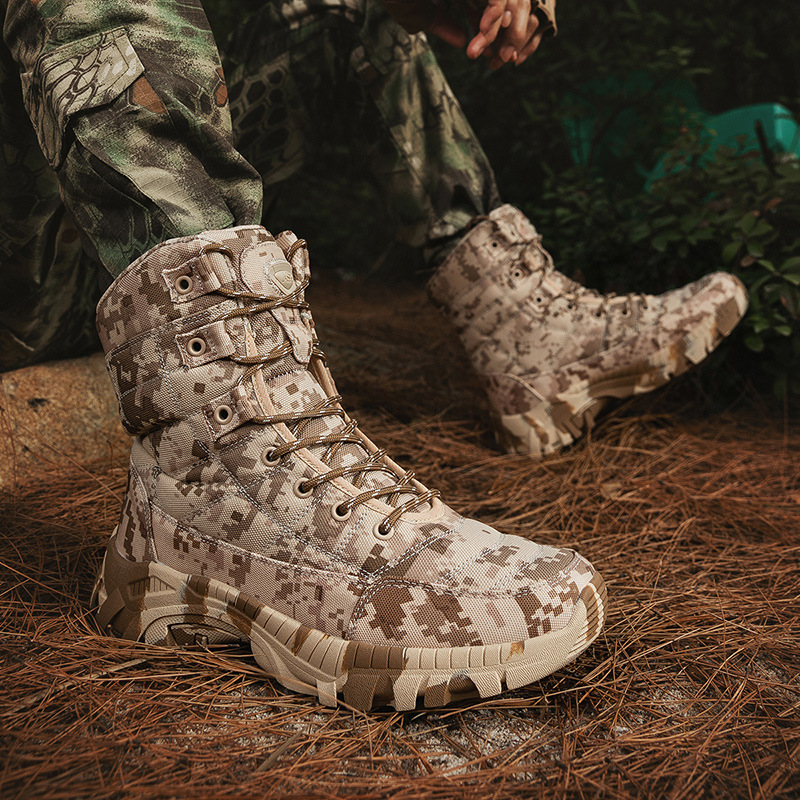 Botas de combate de talla grande transfronterizas Botas de camuflaje al aire libre para hombres Botas de montaña altas Botas tácticas para hombres Botas de entrenamiento de senderismo para hombres