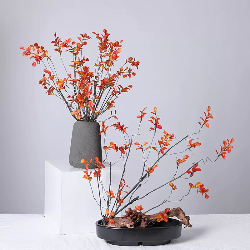 仿真红枫叶秋色假枯枝新中式家居装饰摆件枫树枝橱窗软装绿植花材