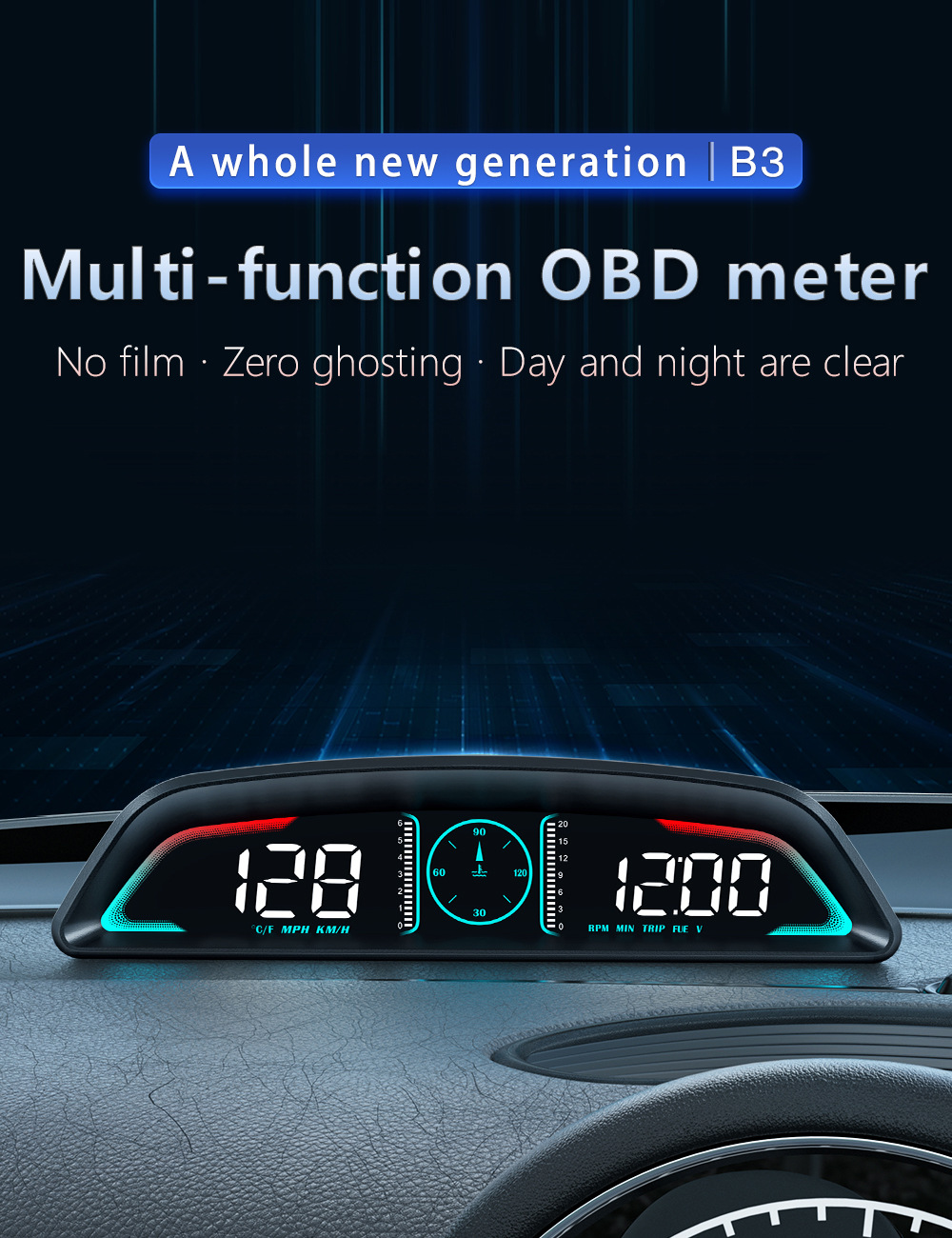 Car Head-Up Display (HUD) Vehicle Speed, Water Temperature, Fuel Consumption Display OBD High-Definition Multifunctional Car Instrument