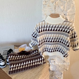 Boys' Sweater Autumn Trendy Cool Children's Clothing 2025 New Children's Knitwear Retro Trendy Autumn and Winter Base Stylish Top