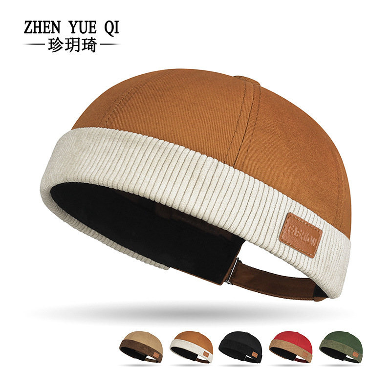 Men and women with the same Japanese style Harajuku color matching Tang hat trend yuppie sailor stitching velvet leather logo landlord hat cross border