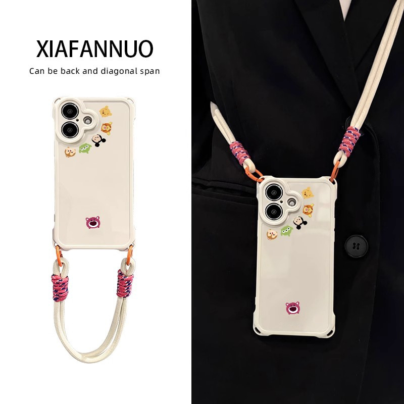 iphone16promax Phone Case Cute Cartoon 13pro Personality 14plus Simple 13/14 Lanyard