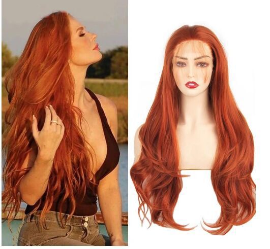 Wig Women's Headgear Mid-wave Wig Cross-border Foreign Trade Hot Copper Red Gradient European and American Fashion Wholesale