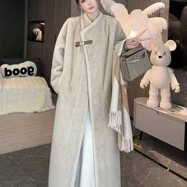 大码胖mm韩系皮毛一体长款加厚外套女冬季新款感气质保暖大衣