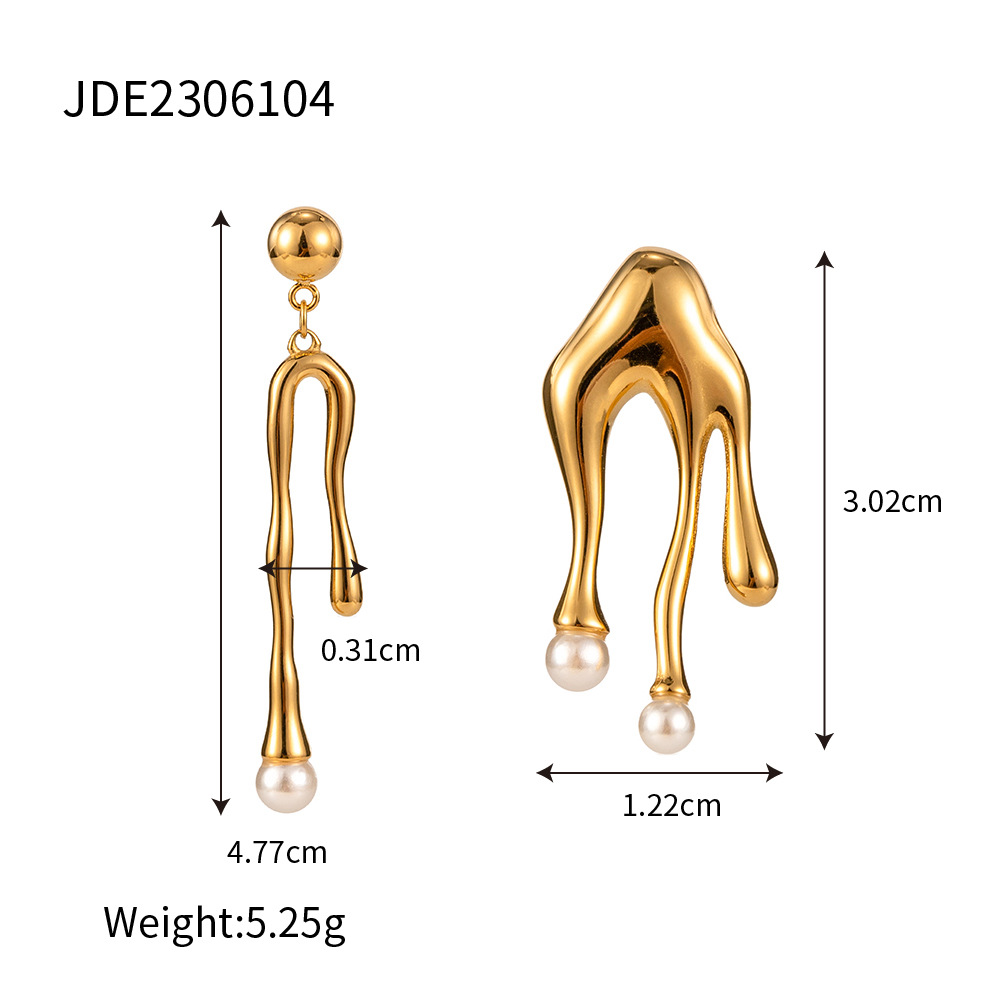 Pendientes populares europeos y americanos 18K de oro de acero inoxidable de perlas de titanio líquido pendientes de acero no se desvanece pendientes al por mayor