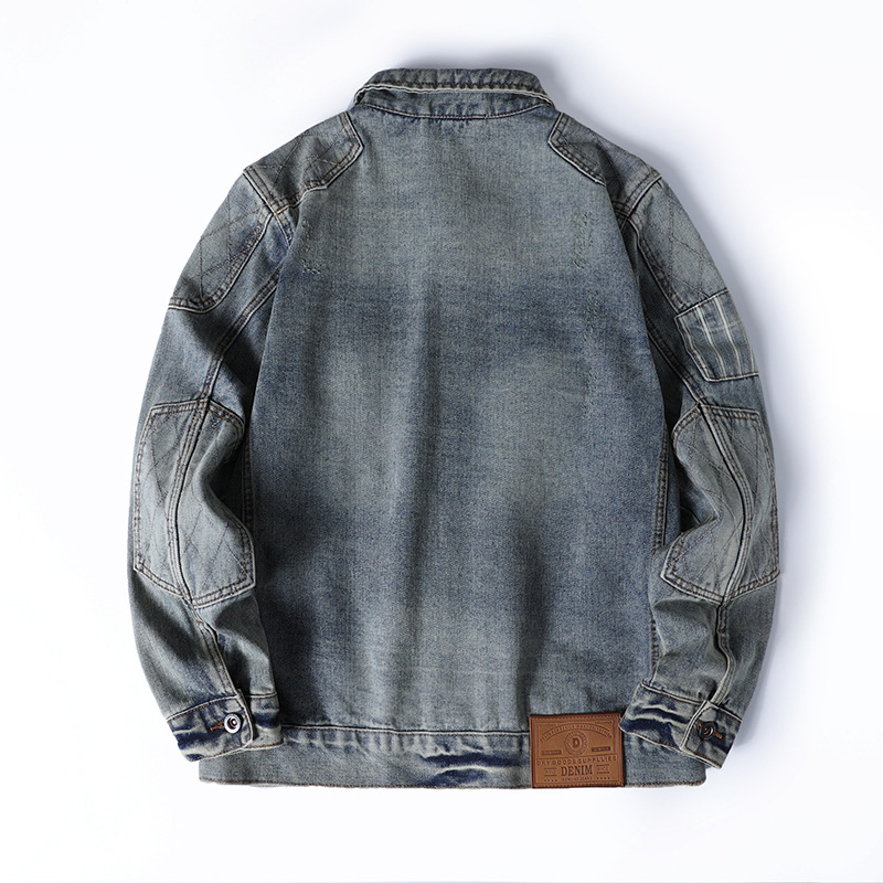 Men's Denim Jacket American Retro Embroidered Motorcycle Style_voghion.com