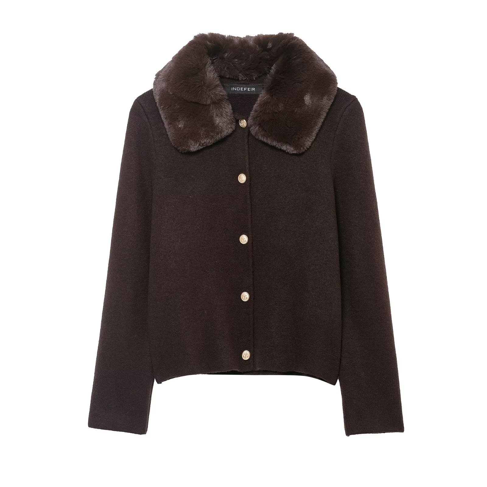 Pb&Za Women's Clothing 2025 Winter New Style Elegant Faux Fur Effect Collar Knitted Jacket 2142219