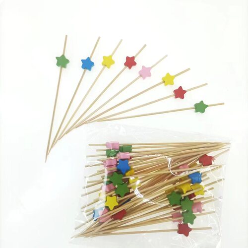 Disposable bamboo skewers, fruit skewers, cocktail skewers, colorful creative bamboo skewers, red and yellow cake inserts, skewers wholesale