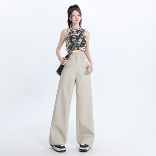 Zui Thirteen Lines 2025 Early Spring Light Color Easiest for Match Casual Pants High Waist Light Luxury Suit Pants Women's Trendy Thickened College Pants