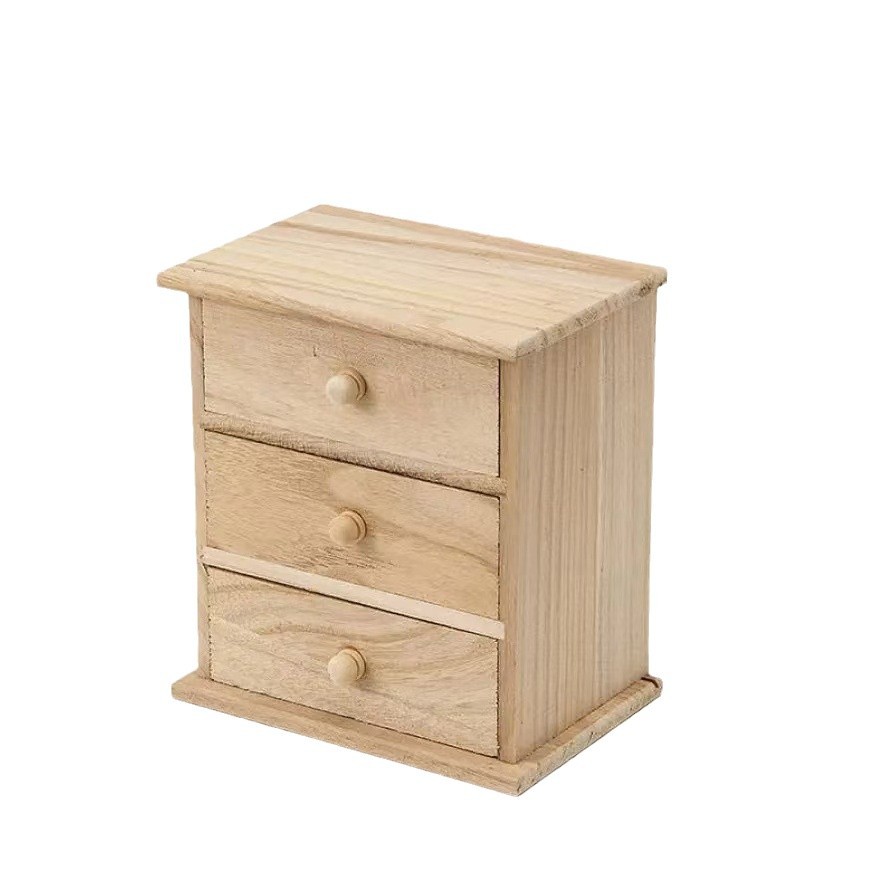Mini caja de almacenamiento de madera de escritorio, artesanía de madera, cajón de tres capas, acabado de artículos diversos, caja de almacenamiento de accesorios hechos a mano de bricolaje
