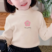 女童T恤打底衫2024秋季新款秋冬德绒半高领洋气女孩长袖打底上衣