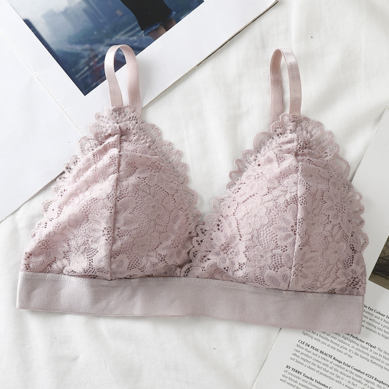 Belleza de nuevo la ropa interior de las mujeres de la piel de encaje sexy francés Triángulo Copa chica se reunieron sujetador de la correa inalámbrica sujetador image 9