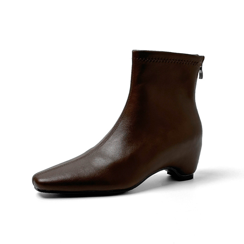 Botines de Tacón Grueso para Mujer 7 cm Superfibra con Cremallera Trasera para Otoño e Invierno