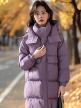 紫色棉服女2024年新款冬季韩系时尚洋气百搭保暖高级感中长款