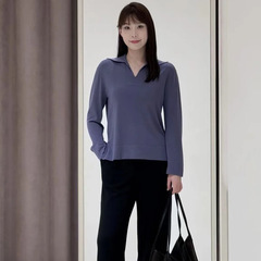 HE系女装 翻领V领长袖针织衫女2025年秋季新款百搭外套毛衣上衣