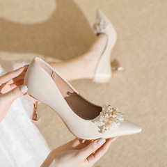 Elegant French Wedding Shoes for Brides, New Women's Fashionable High-End Style, Chinese Xiuhe Wedding Gown, Dual-Purpose Non-Binding High Heels