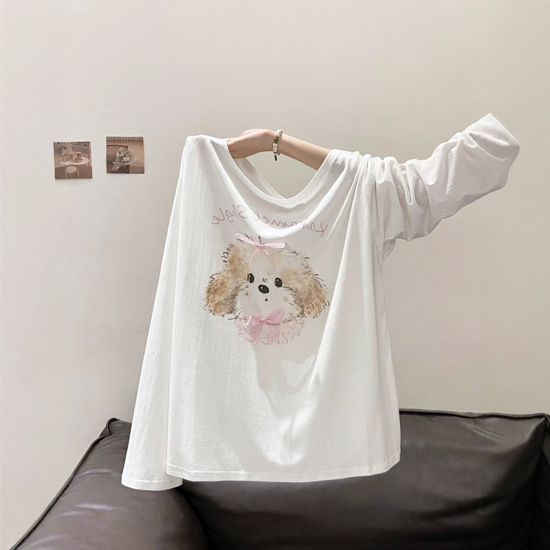 Soft and Cute Puppy Print Sun Protection Long-Sleeved T-Shirt for Women, New Summer Style, Lazy Style, Slimming, Breathable, Thin Cover-Up Top Soft and Cute Puppy Print Sun Protection Long-Sleeved T-Shirt for Women, New Summer Style, Lazy Style, Slimming, Breathable, Thin Cover-Up Top