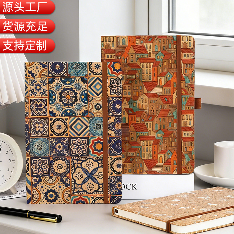 Cork Notebook, Retro Bohemian Style Notepad, High-Looking Office Business Diary, Environmentally Friendly Cork Gift