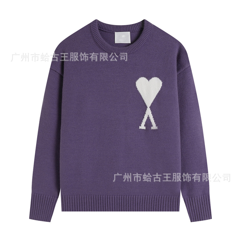 AMI ANCIENT 秋冬新款男女情侣休闲圆领毛衣提花爱心保暖针织上衣|undefined