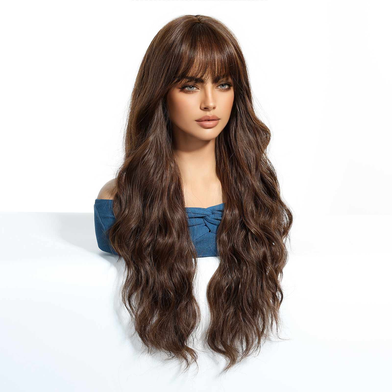 SHIEN transfronterizo primavera nueva moda vigorosa flequillo ondulación del agua larga peluca rizada pelucas de pelo completo