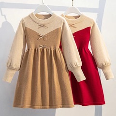 Girls' dresses, autumn and winter new styles, long-sleeved princess dresses, college style knitted sweater skirts for middle and large children