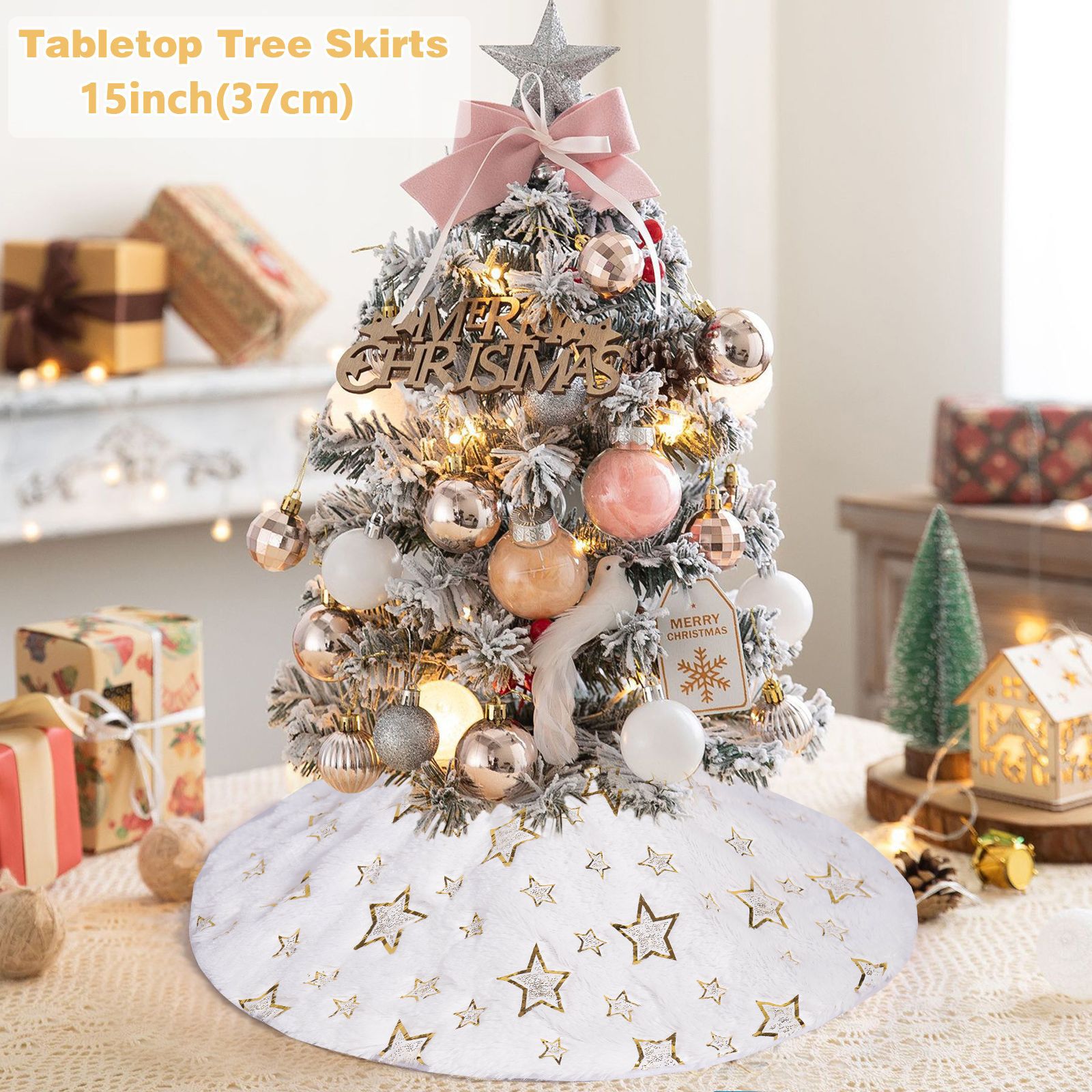 Navidad transfronteriza mini falda de árbol de Navidad decoración de escritorio delantal de árbol de Navidad de plata estrella de oro falda de peluche