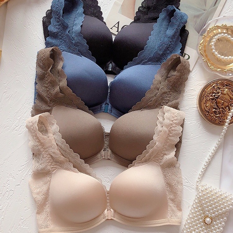 Women's Front Closure Lace Bra Push Up Adjustable Seamless Wireless Makes Small Busted Look Larger Reduces Side Breasts_voghion.com