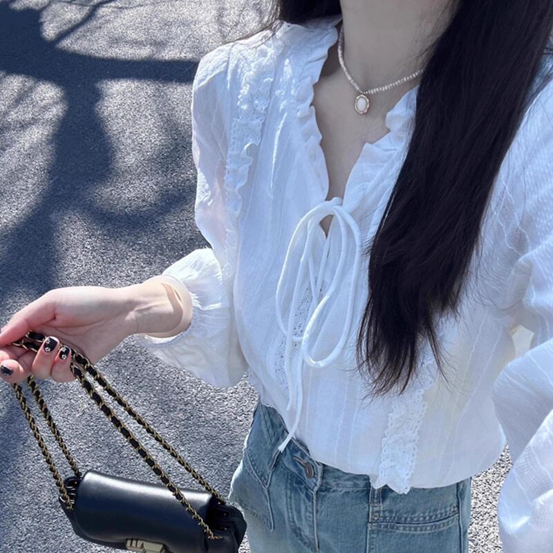 白色衬衫女开春新款法式蕾丝刺绣衬衣独特漂亮小个子设计感上衣夏|undefined