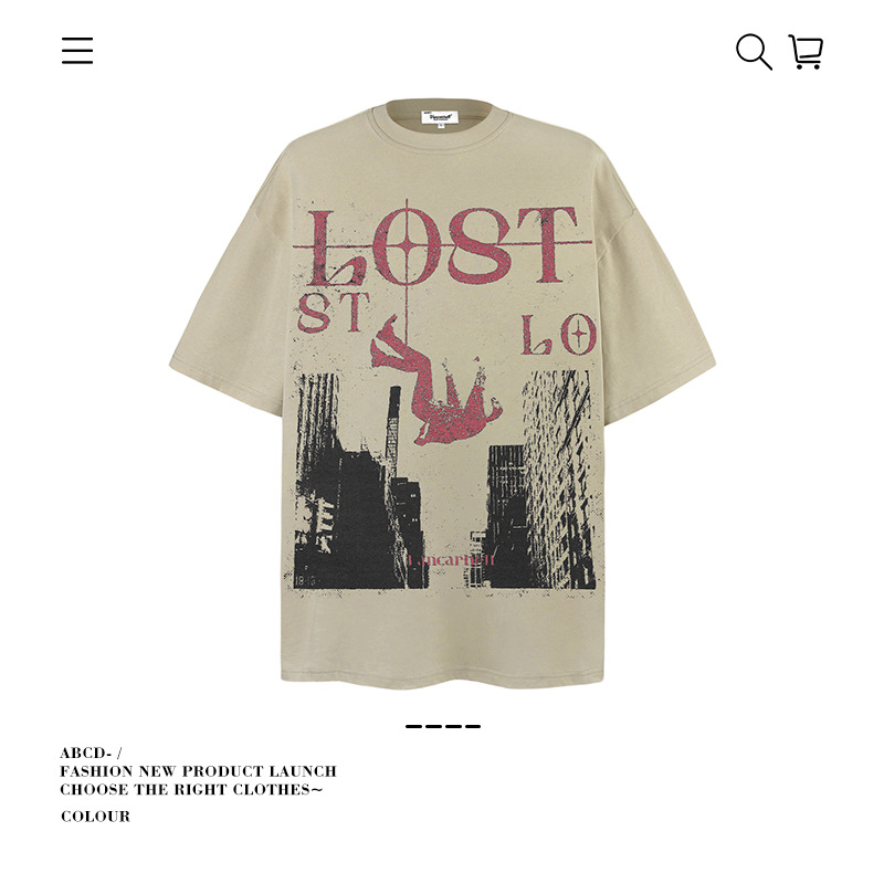 Camiseta de manga corta apilada en la calle alta de la marca de moda pesada de 250g para hombres de algodón puro con camisa de fondo suelta para hombres de verano