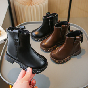 Girl's Martin boots short boots 2023 new autumn and winter single boots fashion baby girl fleece-lined warm children's leather boots