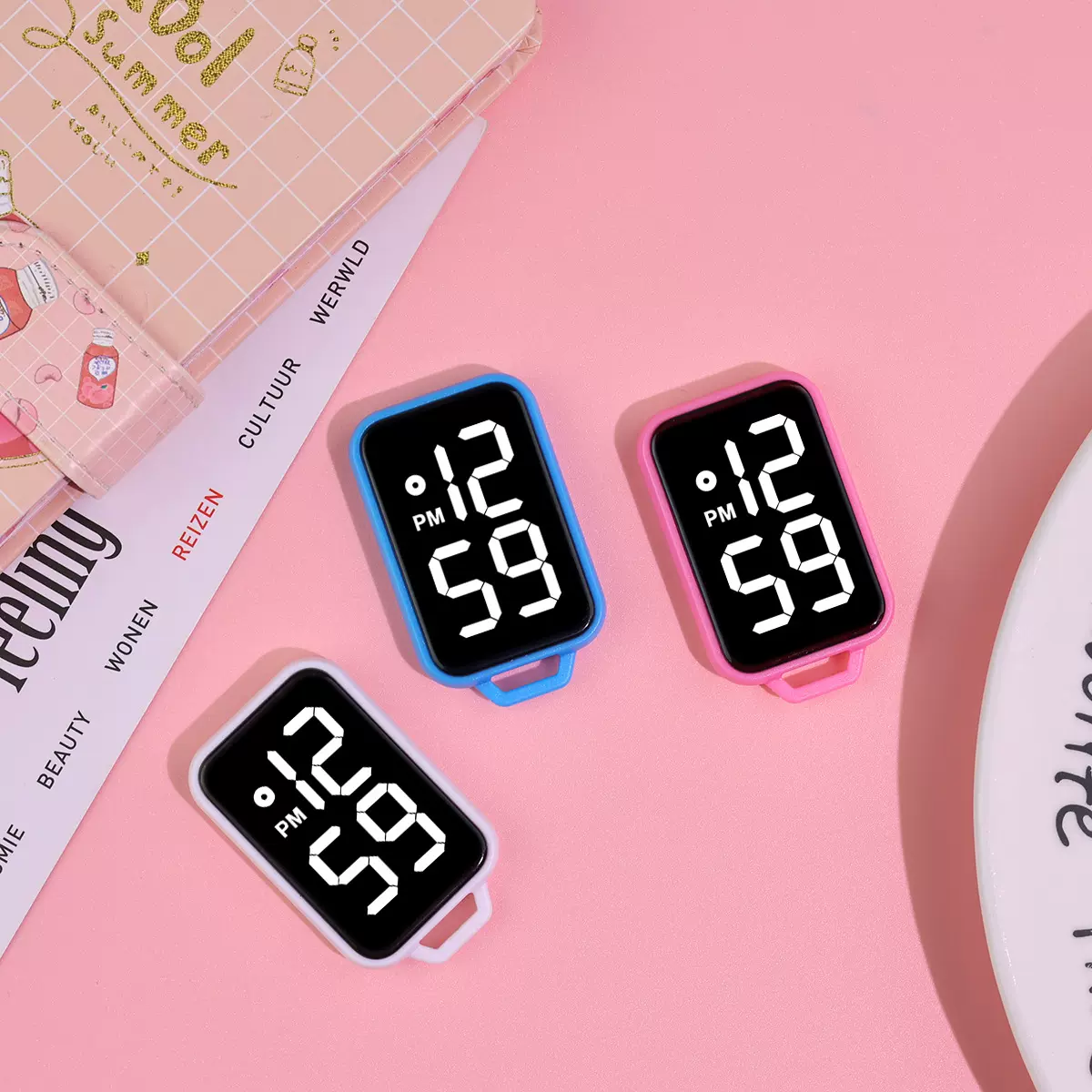 新款中小学生考试方形大字小挂表创意可爱便携钥匙扣挂件电子钟表