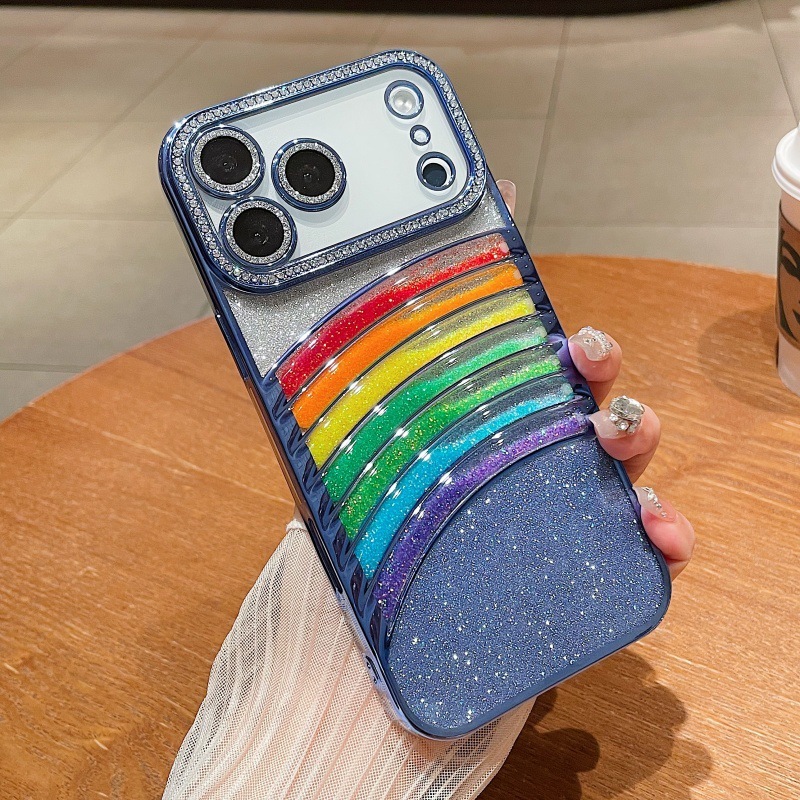适用iPhone17promax手机壳流沙七彩虹苹果16闪钻15高级感防摔软套|undefined