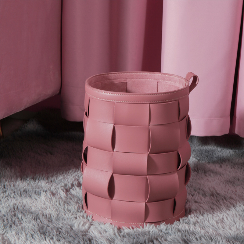 Creative hot selling office trash can household PU leather sundries storage basket hand-woven light luxury storage basket