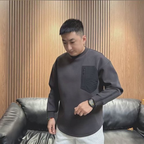 Men's High-End Trendy Crew Neck Sweatshirt - Autumn/Winter Fashion, Pure Color, Loose and Versatile Long-Sleeve Sweatshirt