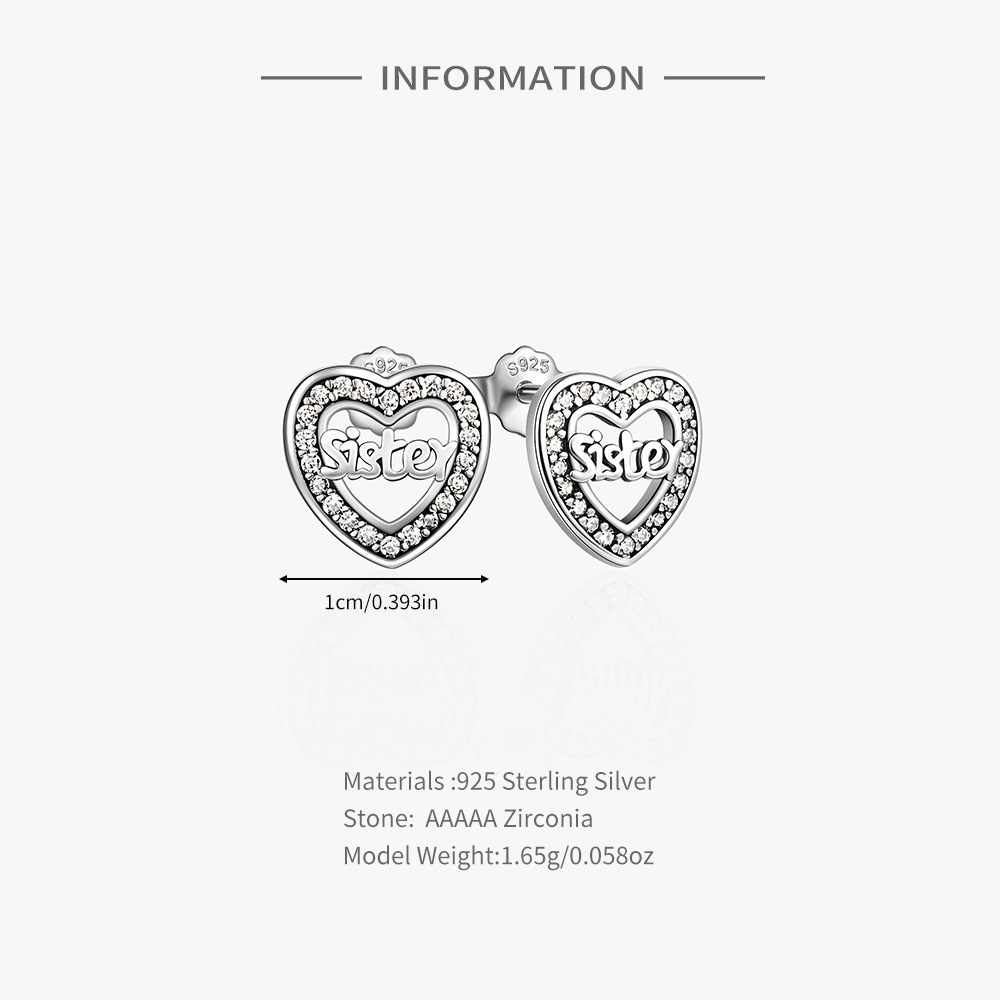 1 Pair Simple Style Letter Heart Shape Plating Inlay Sterling Silver Zircon Ear Studs display picture 4