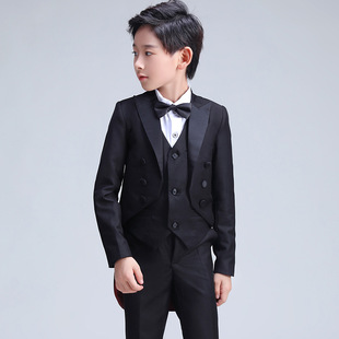 2023 New Boys' Suit Set Black Children's Tuxedo Dress British Style Elegant Flower Boy Dress Summer