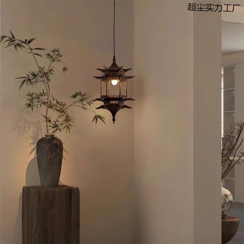 宋代美学禅意茶室餐厅仿古建筑房子新中式凉亭玄关灯六角凉亭吊灯|undefined
