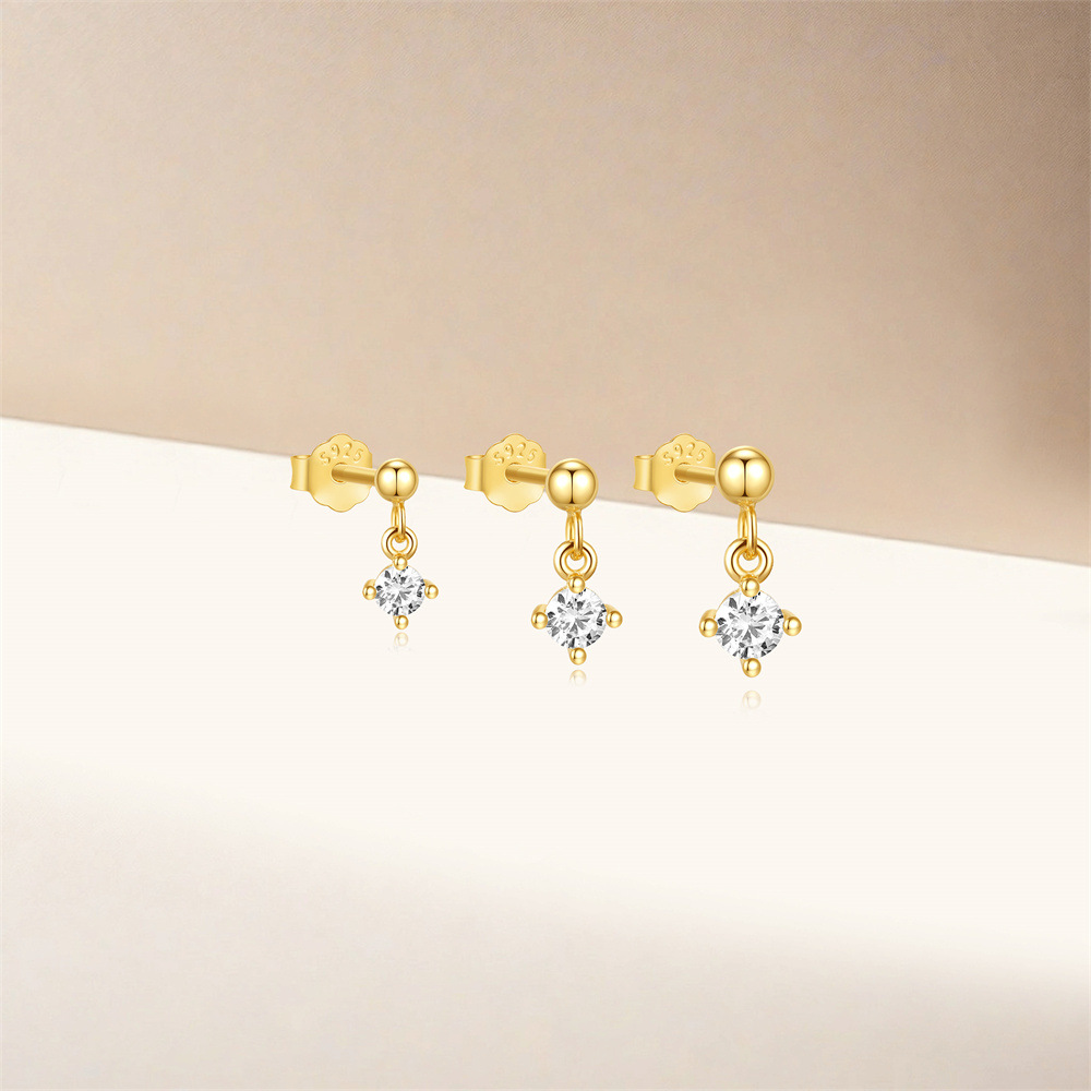 925 Sterling Silver Material Geometric Pattern 1 Set 925 Sterling Silver Zircon Geometric Ear Studs