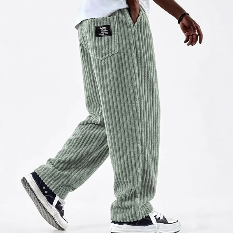 2026 European and American Men's Wide Corduroy Ribbed Logo Pocket Casual Straight-Leg Pants 2026 European and American Men's Wide Corduroy Ribbed Logo Pocket Casual Straight-Leg Pants