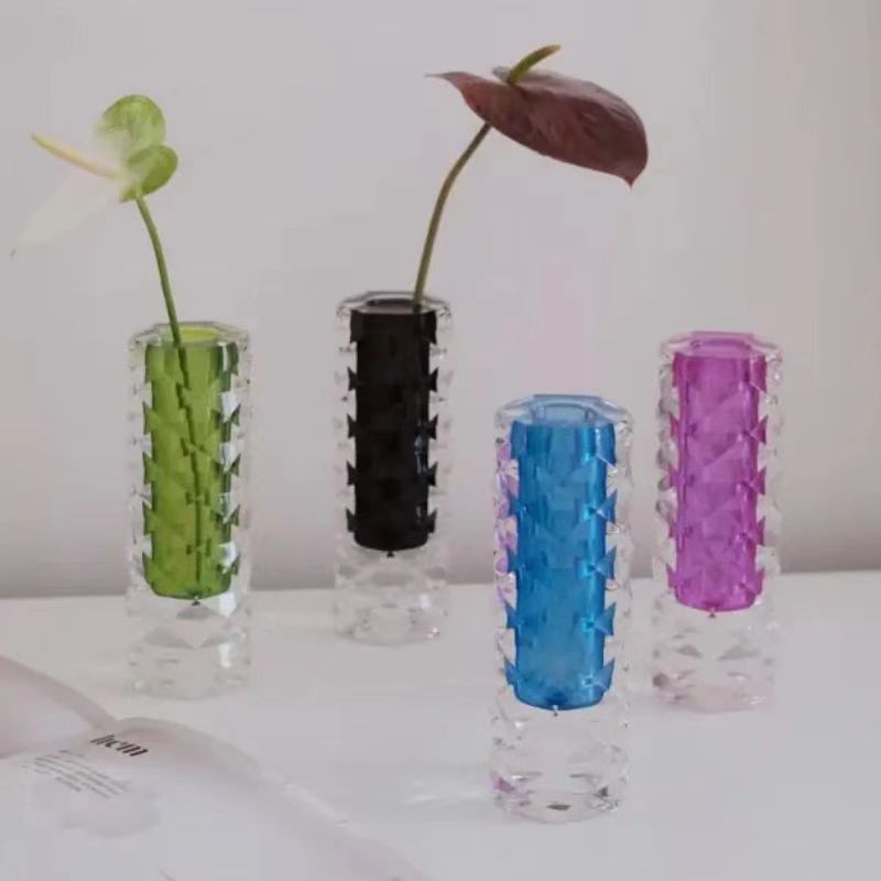 跨境ins亞克力花瓶擺件水晶大菱形圓柱客廳花器插花水培現代簡約