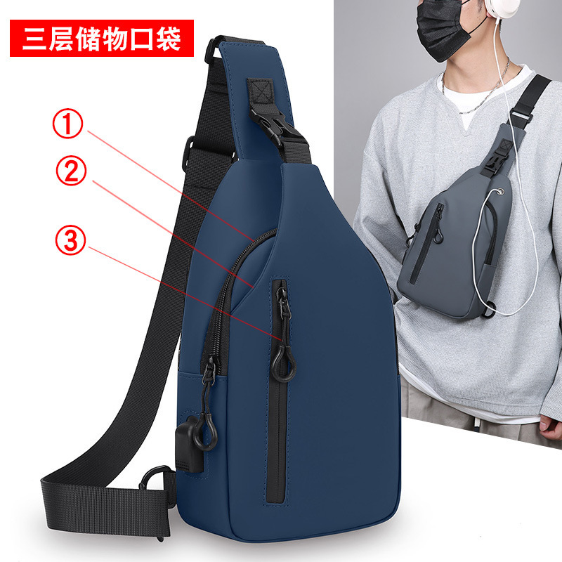 跨境男士胸包USB多层户外运动骑行背包外出便携百搭斜挎单肩包|undefined