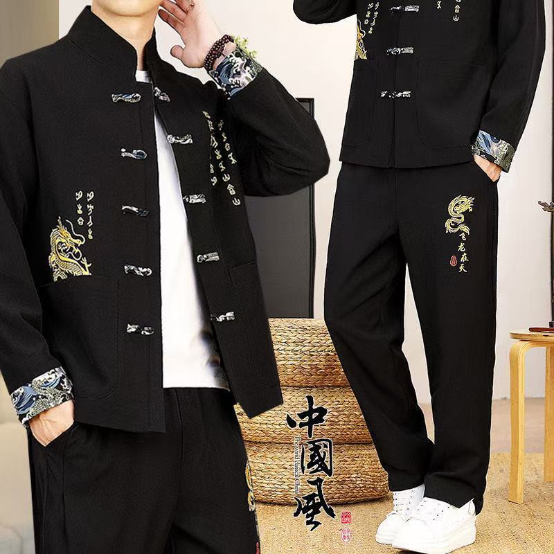 中国风男士休闲唐装套装新中式春秋季外套汉服新款多件套男装休闲
