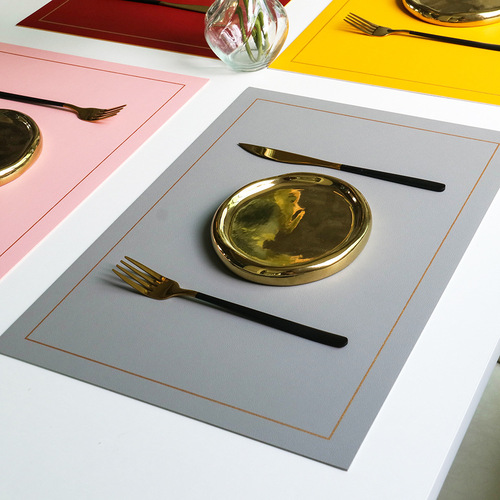 Cross-border PVC leather dinner mat double color gold edge square Nordic style hotel Western dinner mat heat insulation mat table mat