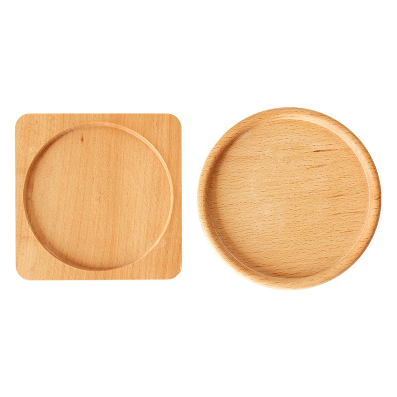Montaña rusa de madera estilo japonés cuadrado redondo estera de aislamiento mesa de comedor estera antideslizante Beech Kung Fu titular de la taza de té puede ser logotipo personalizado