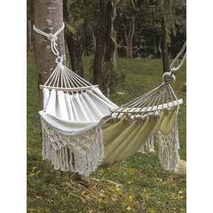 Outdoor Hammock Single Double Camping Leisure Hammock Swing Spring Outing Tassel Curved Stick Camping Anti-Rollover Canvas Hanging Basket