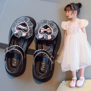 Children's Rabbit Small Leather Shoes 2023 Summer New Girls Lace Lace Cute Heart Bow Princess Shoes