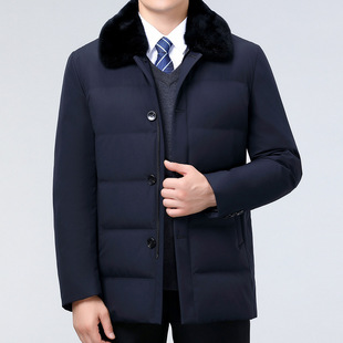 23 Winter Men's down Jacket for Middle-Aged and Elderly Men, Thickened and Warm with Rabbit Fur Collar, White Duck down Dad's Cold-Proof Coat
