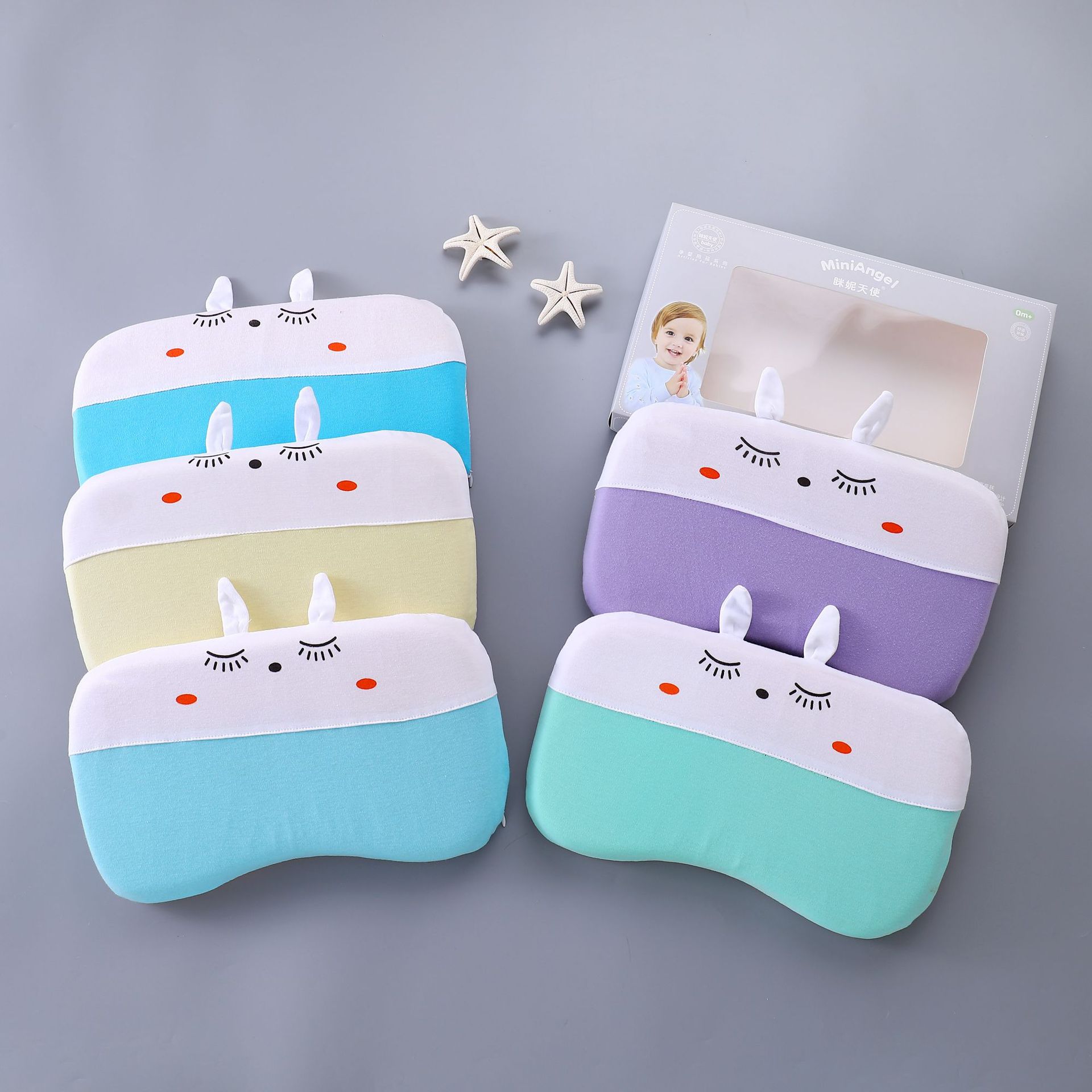 Fábrica al por mayor bebé almohada recién nacido bebé color de dibujos animados de algodón que forma almohada anti-Desviación cabeza almohada entrega de una sola pieza