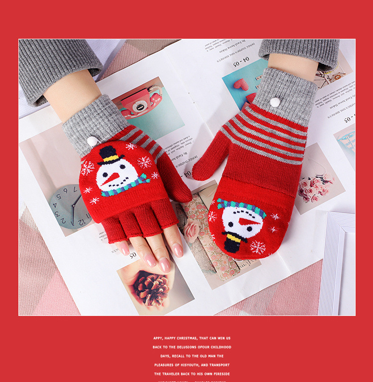 Christmas half finger clamshell Winter warm student handwriting men and women's thick warm cycling knitted gloves_maomaolike.com