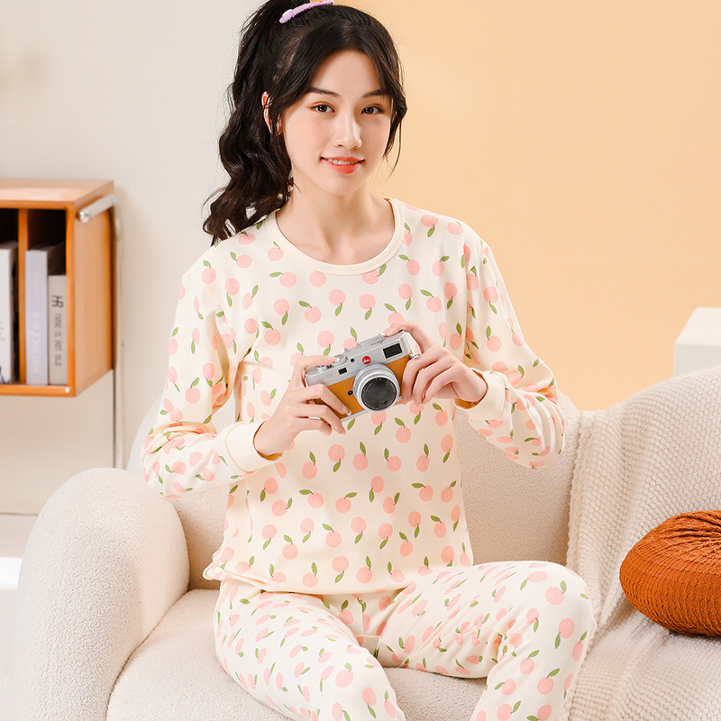 Autumn and Winter new youth cotton underwear suit medium and large boys and girls cartoon printed round neck bottoming home wear